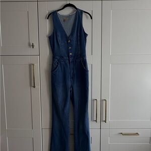 Pilcro Sleeveless Denim Jumpsuit in Deep Blue